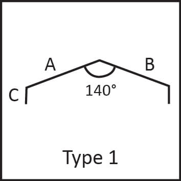 Black diagram roof flashing type 1 angular measure