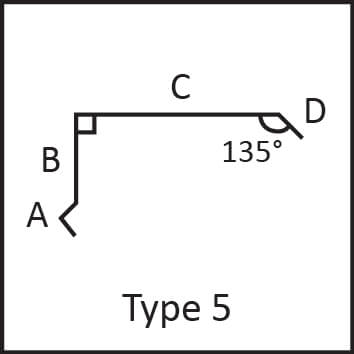 Roof flashing type 5 angular measures diagram