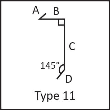 Roof flashing type 11 angular measures diagram