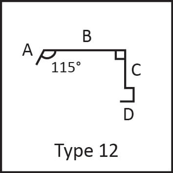 Roof flashing type 12 angular measures diagram