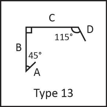 Roof flashing type 13 angular measures diagram