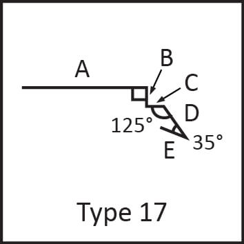 Roof flashing type 17 angular measures diagram