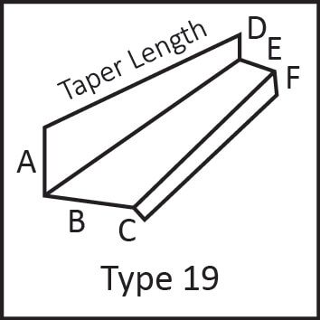 Roof flashing type 19 angular measures diagram