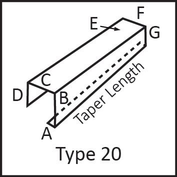 Roof flashing type 20 angular measures diagram