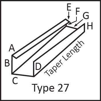 Roof flashing type 27 angular measures diagram