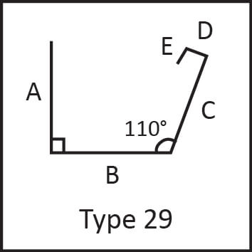 Roof flashing type 29 angular measures diagram