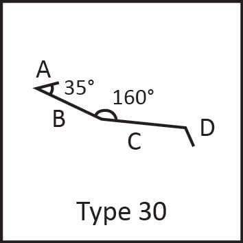 Roof flashing type 30 angular measures diagram