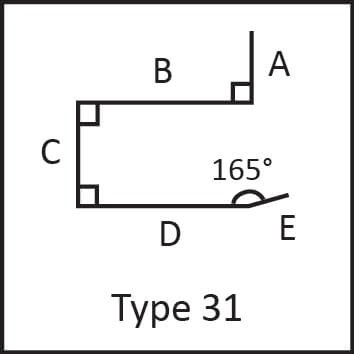 Roof flashing type 31 angular measures diagram