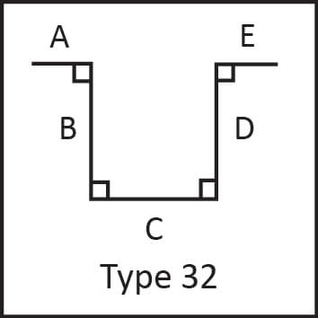 Roof flashing type 32 angular measures diagram