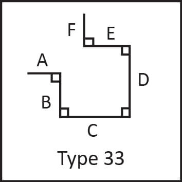 Roof flashing type 33 angular measures diagram