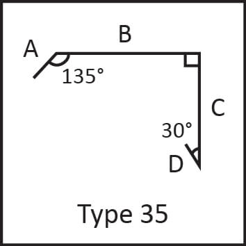 Roof flashing type 35 angular measures diagram