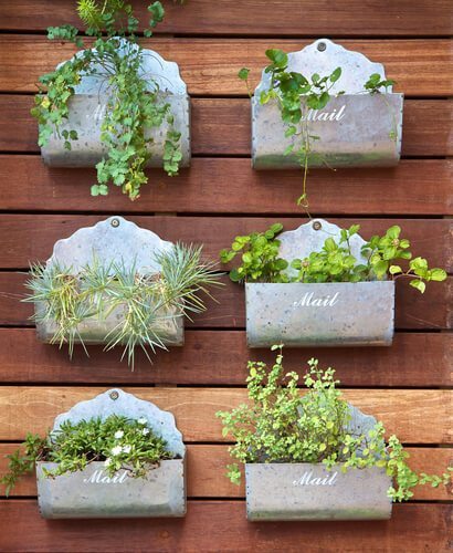 Vertical garden made from sheet metal boxes