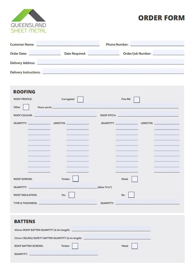 Editable Order Form - Qldsheetmetal